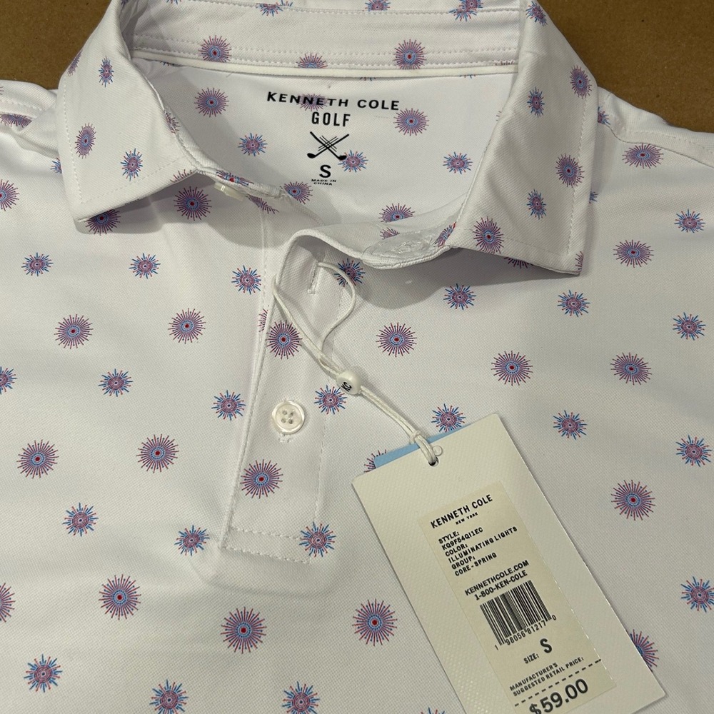 Kenneth Cole White Golf‎ Polo Shirt Illuminating Lights Mens Small NWT - Picture 2 of 7